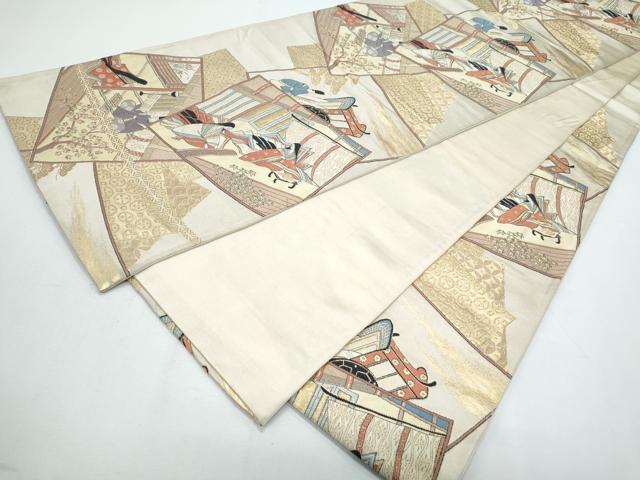 平和屋着物◎六通柄袋帯 色紙重ね人物文 金糸 正絹 逸品 CABF7851th