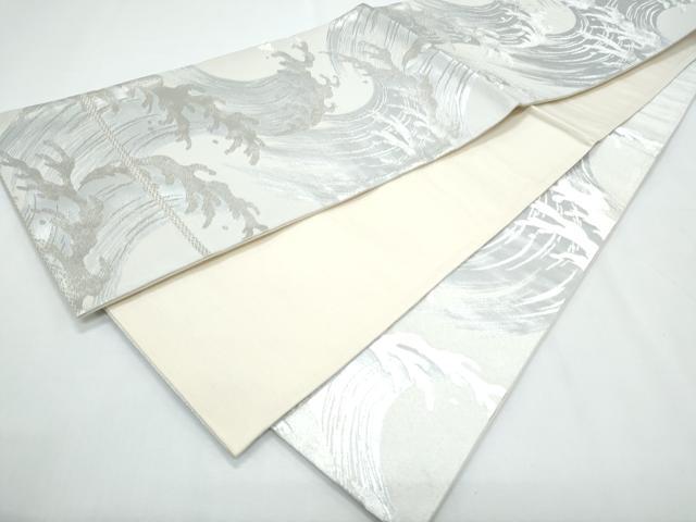 平和屋着物◎六通柄袋帯 立波文 銀糸 正絹 逸品 CABF7853th