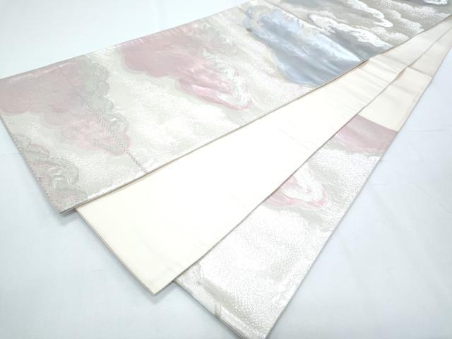 平和屋着物◎六通柄袋帯 雲重ね文 銀糸 正絹 逸品 CABF7861th