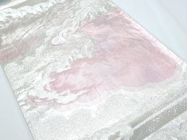 平和屋着物◎六通柄袋帯 雲重ね文 銀糸 正絹 逸品 CABF7861th