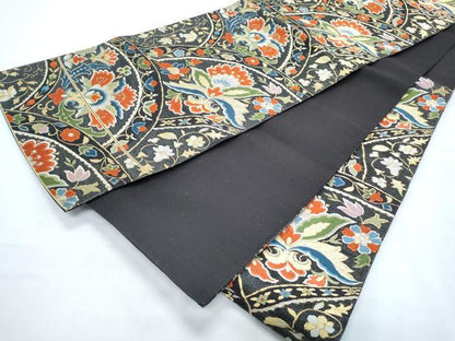 平和屋着物◎六通柄袋帯 更紗花文 金銀糸 正絹 逸品 CABF7862th