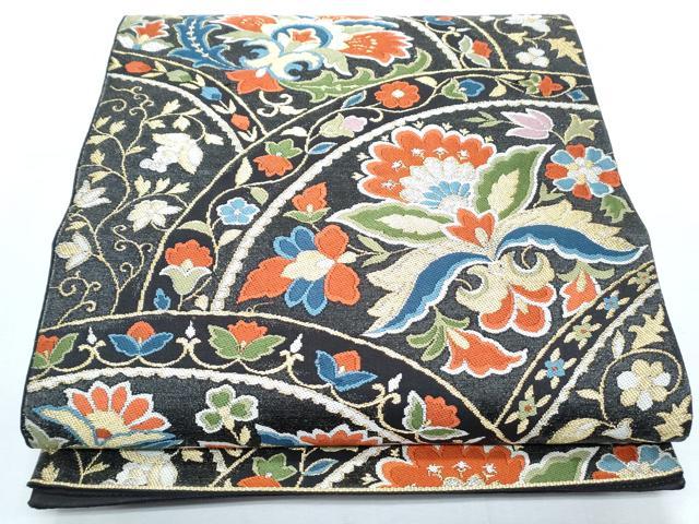 平和屋着物◎六通柄袋帯 更紗花文 金銀糸 正絹 逸品 CABF7862th