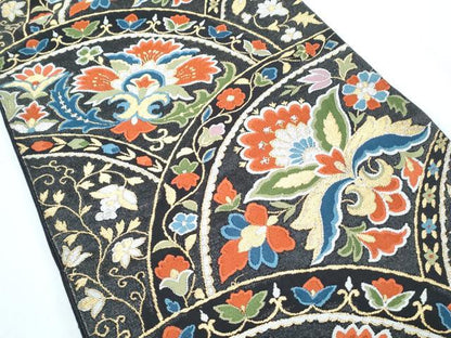 平和屋着物◎六通柄袋帯 更紗花文 金銀糸 正絹 逸品 CABF7862th