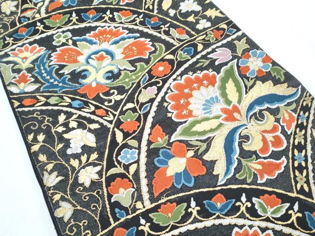 平和屋着物◎六通柄袋帯 更紗花文 金銀糸 正絹 逸品 CABF7862th