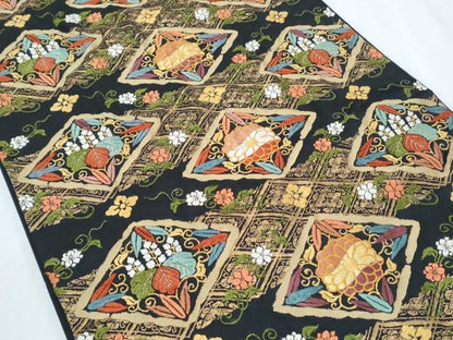 平和屋着物◎六通柄袋帯 唐織 菱花文 正絹 逸品 CABF7863th