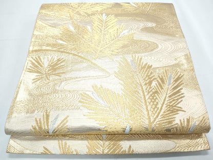 平和屋着物◎六通柄袋帯　流水草葉文　金糸　正絹　逸品　CABF7869th