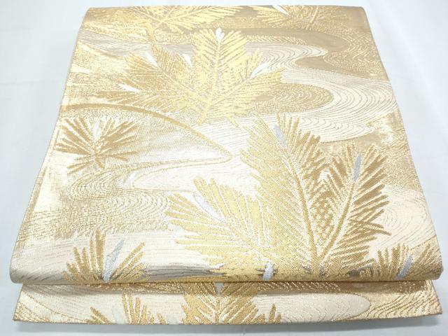 平和屋着物◎六通柄袋帯　流水草葉文　金糸　正絹　逸品　CABF7869th