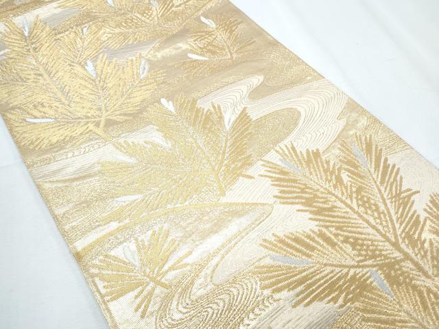 平和屋着物◎六通柄袋帯　流水草葉文　金糸　正絹　逸品　CABF7869th