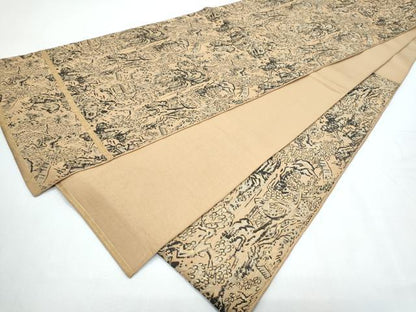 平和屋着物◎太鼓柄 本袋帯 風景文 金糸 正絹 逸品 CABF7871th
