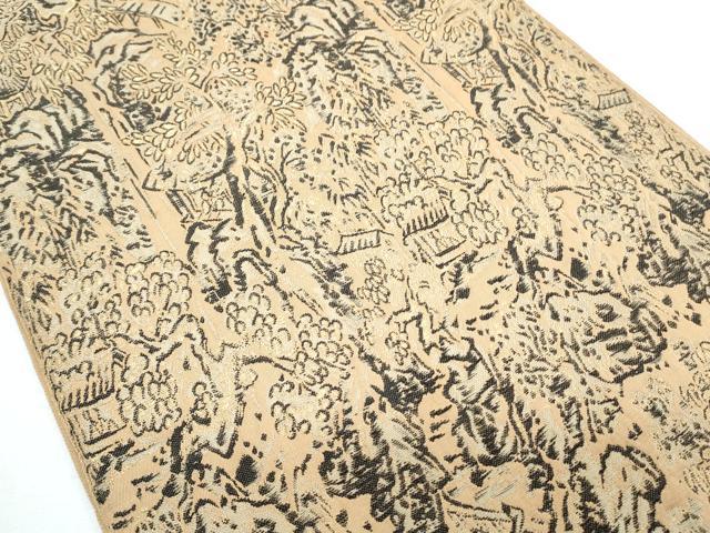 平和屋着物◎太鼓柄 本袋帯 風景文 金糸 正絹 逸品 CABF7871th