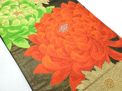 平和屋着物◎六通柄袋帯 唐織 草花文 金糸 正絹 逸品 CABF7872th