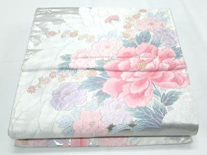 平和屋着物◎六通柄袋帯 唐織 草花文 金銀糸 正絹 逸品 CABF7881th