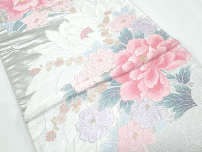 平和屋着物◎六通柄袋帯 唐織 草花文 金銀糸 正絹 逸品 CABF7881th