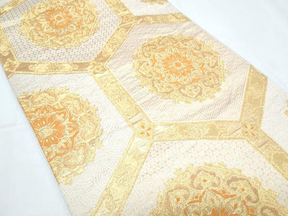 平和屋着物◎六通柄袋帯　正倉院亀甲花文　金糸　正絹　逸品　CABF7884th