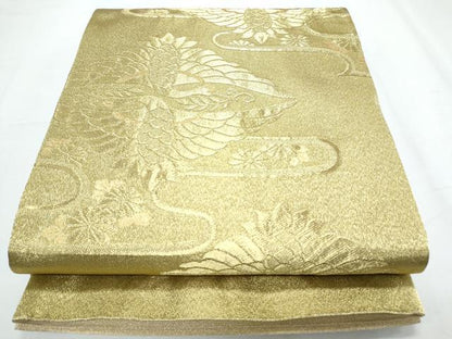 平和屋着物◎六通柄袋帯 エ霞双鶴花文 金糸 正絹 逸品 CABF7885th