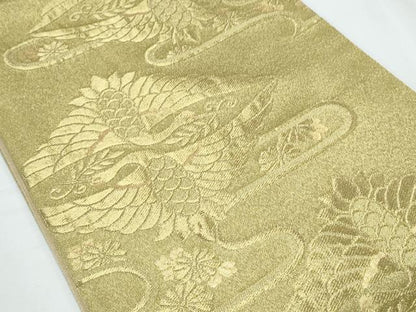 平和屋着物◎六通柄袋帯 エ霞双鶴花文 金糸 正絹 逸品 CABF7885th