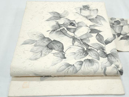 平和屋着物◎九寸名古屋帯 髭紬 作家物 手描き 薔薇 正絹 逸品 CABF7886th