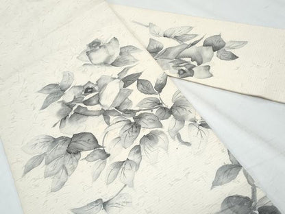 平和屋着物◎九寸名古屋帯 髭紬 作家物 手描き 薔薇 正絹 逸品 CABF7886th