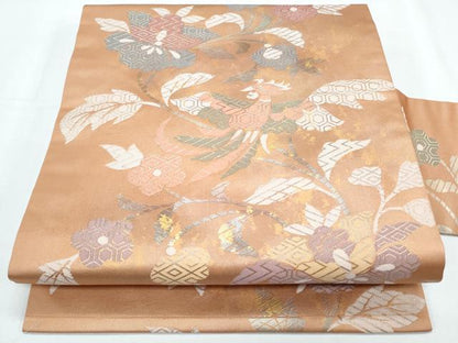 平和屋着物◎九寸名古屋帯 更紗花鳥文 金銀糸 正絹 逸品 CABF7888th