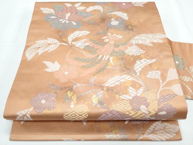 平和屋着物◎九寸名古屋帯 更紗花鳥文 金銀糸 正絹 逸品 CABF7888th