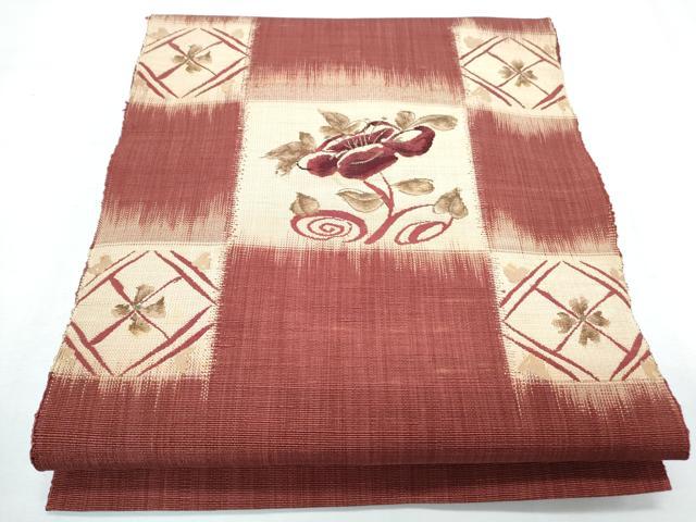 平和屋着物◎八寸名古屋帯　市松花文　正絹　逸品　CABF7891th