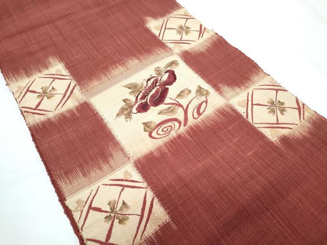 平和屋着物◎八寸名古屋帯　市松花文　正絹　逸品　CABF7891th