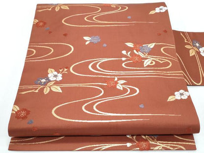 平和屋着物◎九寸名古屋帯　唐織　流水花文　金糸　正絹　逸品　CABF7894th