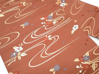 平和屋着物◎九寸名古屋帯　唐織　流水花文　金糸　正絹　逸品　CABF7894th