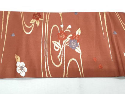 平和屋着物◎九寸名古屋帯　唐織　流水花文　金糸　正絹　逸品　CABF7894th