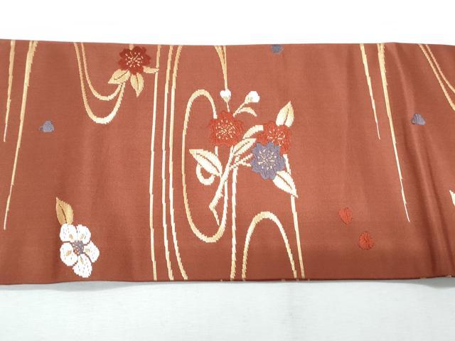 平和屋着物◎九寸名古屋帯　唐織　流水花文　金糸　正絹　逸品　CABF7894th