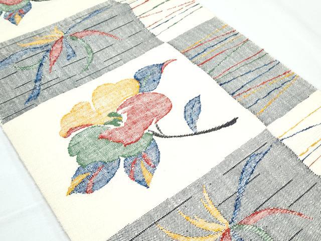 平和屋着物●八寸名古屋帯　紬地　枝花文　正絹　逸品　CABB9427hy 平和屋着物○九寸名古屋帯 ぜんまい紬 型染め 枝花文 正絹 逸品