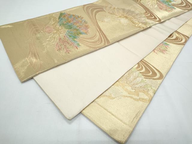 平和屋着物◎六通柄袋帯 流水枝葉文 金糸 正絹 逸品 CABF7903th