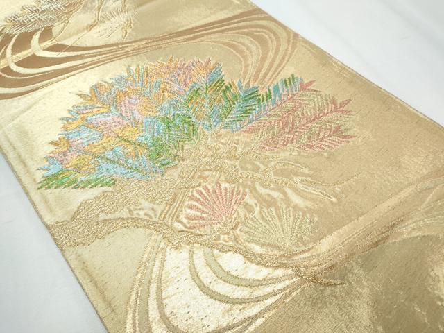 平和屋着物◎六通柄袋帯 流水枝葉文 金糸 正絹 逸品 CABF7903th
