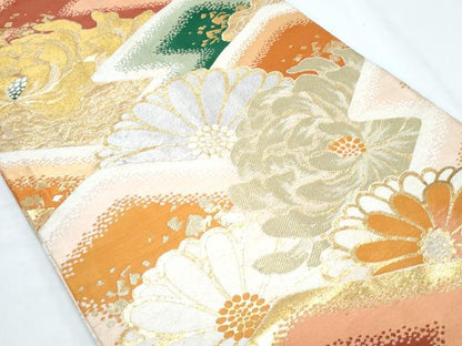平和屋着物◎アンティーク 大正ロマン 丸帯 吉祥花文 金糸 正絹 逸品 CABF7909th