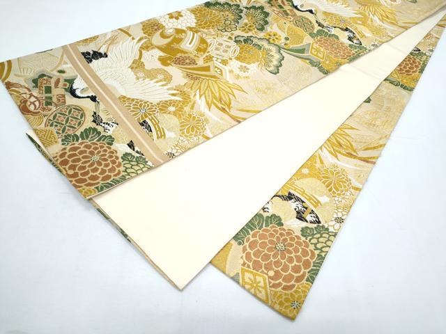 平和屋着物◎アンティーク 大正ロマン 全通柄 京袋帯 宝尽くし飛鶴文 金糸 正絹 逸品 CABF7911th