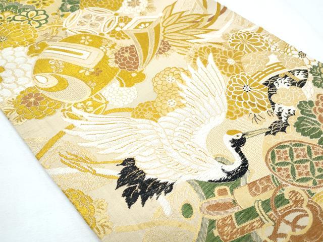 平和屋着物◎アンティーク 大正ロマン 全通柄 京袋帯 宝尽くし飛鶴文 金糸 正絹 逸品 CABF7911th