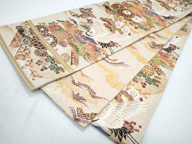 平和屋着物◎アンティーク　大正ロマン　丸帯　飛鶴花文　金糸　正絹　逸品　DABE3758qp 平和屋着物◎アンティーク 大正ロマン 丸帯 飛鶴花文 金糸 正絹 逸品