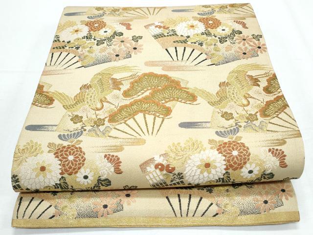 平和屋着物◎アンティーク 大正ロマン 丸帯 扇面飛鶴花文 金糸 正絹 逸品 CABF7917th