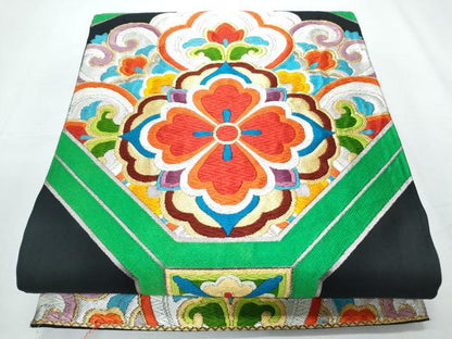 平和屋着物◎六通柄袋帯 唐織 吉祥花文 金銀糸 正絹 逸品 CABF7919th