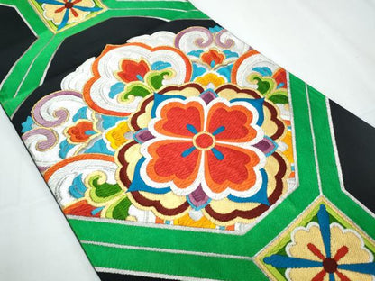 平和屋着物◎六通柄袋帯 唐織 吉祥花文 金銀糸 正絹 逸品 CABF7919th
