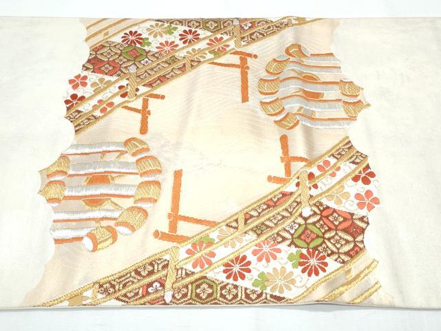 平和屋着物◎太鼓柄袋帯 渡橋花文 金銀糸 正絹 逸品 CABF7921th