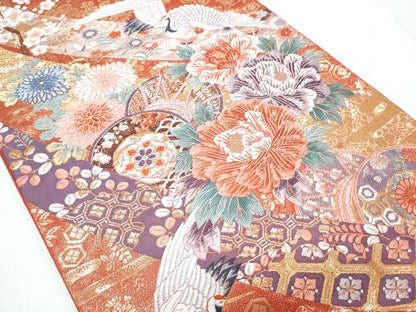 平和屋着物◎六通柄袋帯 熨斗目取花鼓紋 金糸 正絹 逸品 CABF7923th