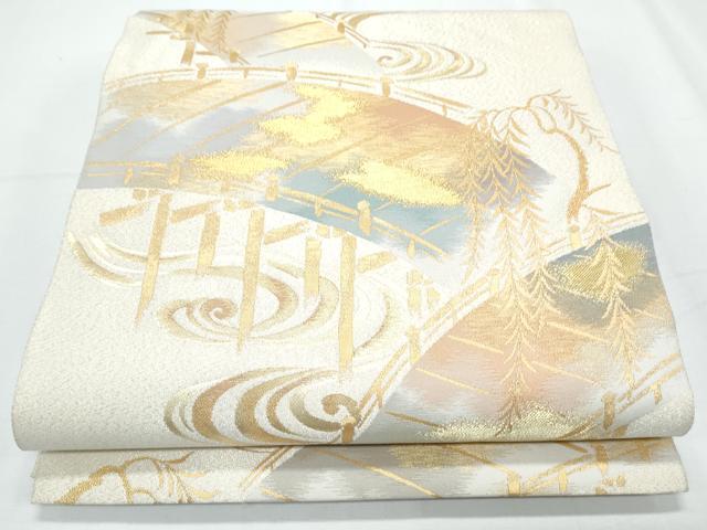 平和屋着物◎六通柄袋帯 渡橋文 金銀糸 正絹 逸品 CABF7929th