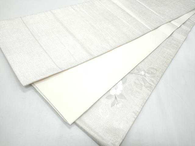 平和屋着物◎太鼓柄袋帯 枝花文 銀糸 正絹 逸品 CABF7932th