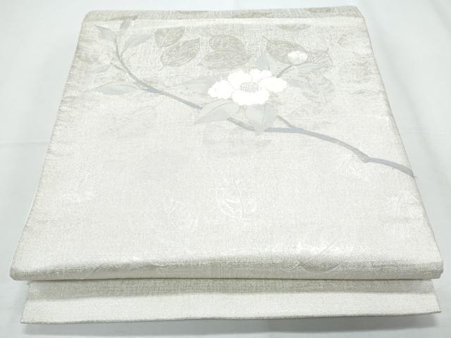 平和屋着物◎太鼓柄袋帯 枝花文 銀糸 正絹 逸品 CABF7932th