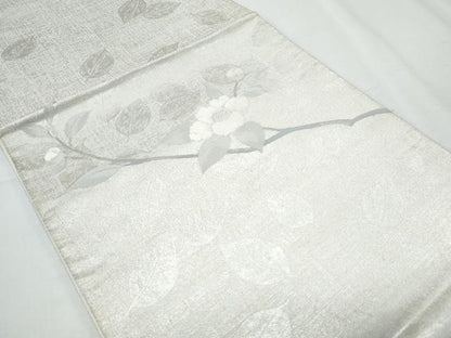 平和屋着物◎太鼓柄袋帯 枝花文 銀糸 正絹 逸品 CABF7932th