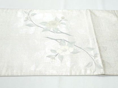 平和屋着物◎太鼓柄袋帯 枝花文 銀糸 正絹 逸品 CABF7932th