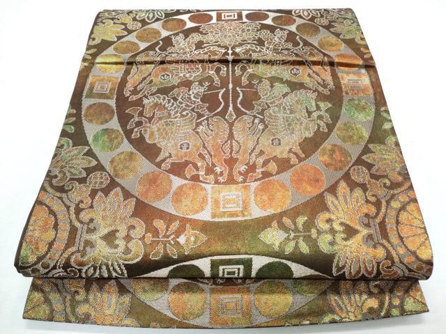 平和屋着物◎六通柄袋帯 狩猟文 銀糸 正絹 逸品 CABF7938th