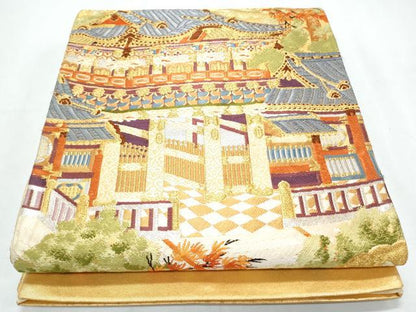 平和屋着物◎六通柄袋帯 唐織 風景文 金銀糸 正絹 逸品 CABF7939th