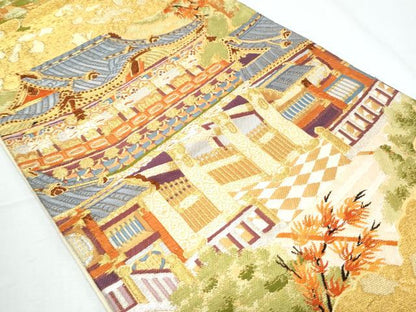 平和屋着物◎六通柄袋帯 唐織 風景文 金銀糸 正絹 逸品 CABF7939th